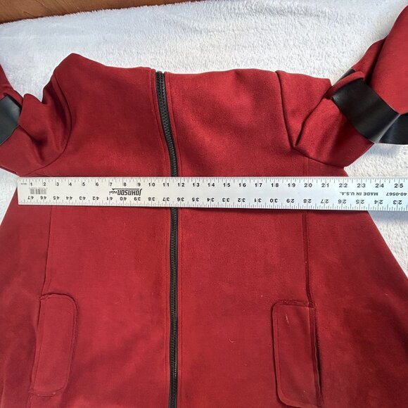 IC by Connie K Womens Red Coat Jacket Large Flared Sleeve Strap Detail Zip Artsy - Picture 7 of 9